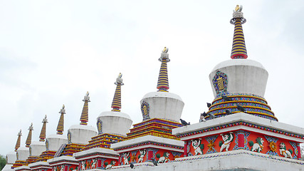 Image showing Landmarks of Tibetan stupa in a lamasery