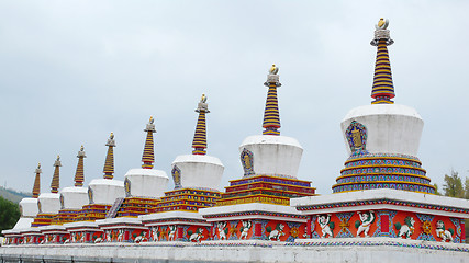 Image showing Landmarks of Tibetan stupa in a lamasery