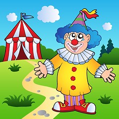 Image showing Cartoon clown with circus tent
