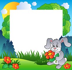 Image showing Spring frame with bunny and flowers