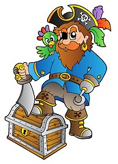 Image showing Pirate standing on treasure chest