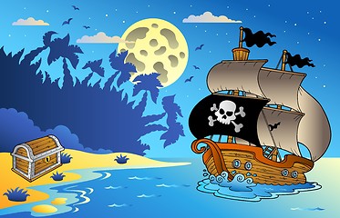 Image showing Night seascape with pirate ship 1