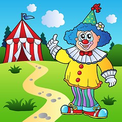 Image showing Funny clown with circus tent