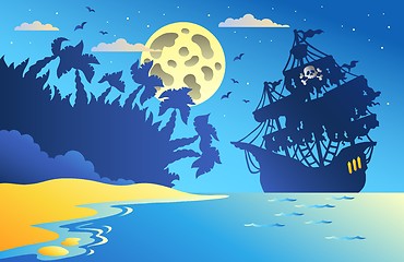 Image showing Night seascape with pirate ship 2