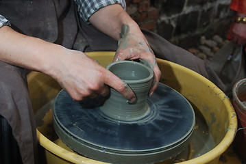 Image showing potter's wheel and hands of craftsman