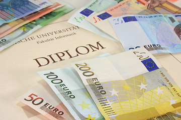 Image showing diploma with euro notes