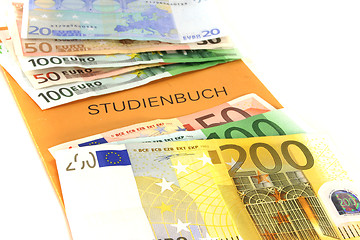 Image showing Study book with euro notes