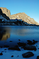 Image showing Mountains at lakeside in winter