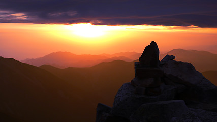 Image showing Sunrise on the top of the mountains