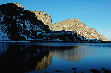 Image showing Mountains at lakeside in winter