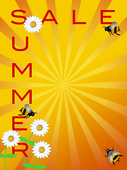 Image showing Summer Sale Sign with Daisies Flowers and Bumble Bees