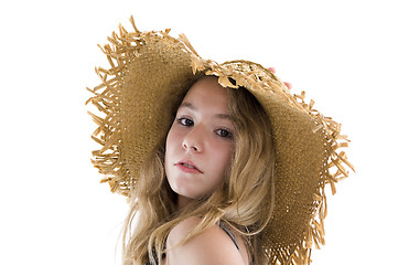 Image showing blond teenager with straw hat