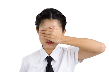 Image showing businesswoman covering her eyes