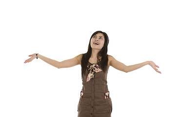 Image showing woman expecting something from above