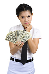 Image showing businesswoman with a lot of money