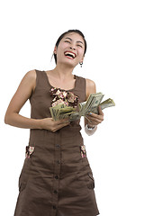 Image showing pretty woman happy with lots of money