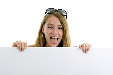 Image showing blond girl with blank display board