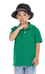 Image showing boy with finger on lips