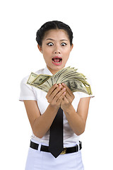 Image showing businesswoman with a lot of money