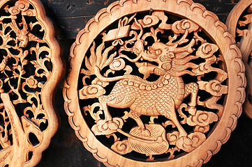 Image showing Wooden carving of dragon