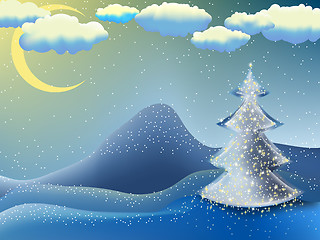 Image showing Christmas-tree in a moon night. EPS 8