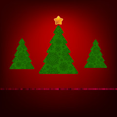 Image showing Green christmas tree on red background. EPS 8