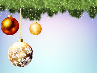 Image showing Evergreen branches with gold balls. EPS 8