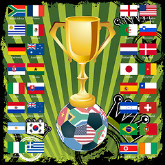 Image showing Gold soccer cup with all flags of groups. EPS 8