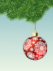 Image showing Fit-tree branch with red christmas ball. EPS 8