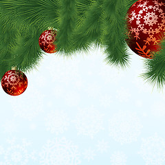 Image showing Evergreen branches with red ornaments. EPS 8