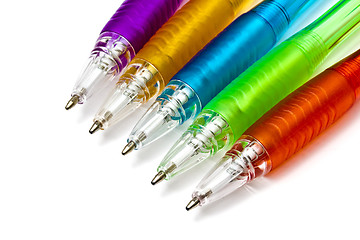 Image showing Colorful ballpoint pens closeup