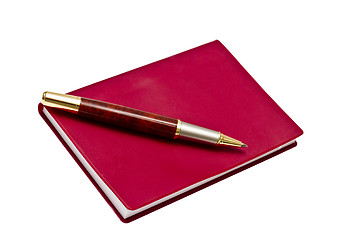 Image showing Red note book and pen