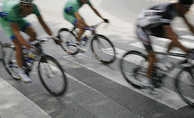 Image showing Speedy cyclist sprinting