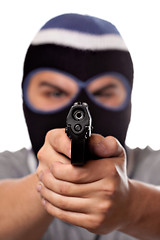 Image showing Ski Masked Criminal Pointing a Gun