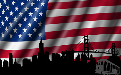 Image showing USA American Flag with Golden Gate Bridge Skyline Silhouette
