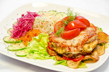 Image showing Meat steak with vegetables