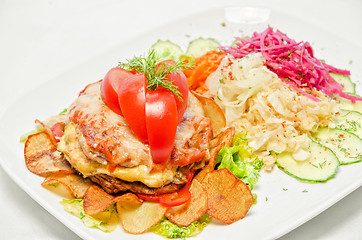 Image showing Meat steak with vegetables