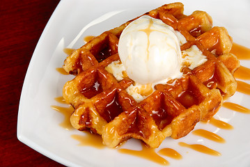 Image showing Waffle and ice cream