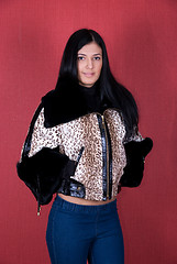 Image showing girl at leopard jacket