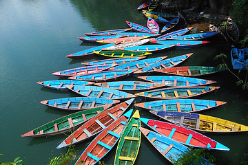 Image showing Colorful tour boats