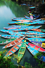 Image showing Colorful tour boats