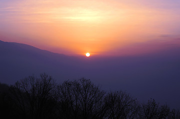 Image showing Sunset at mountains