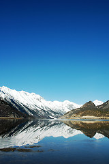 Image showing Landscape of snow mountains and lake