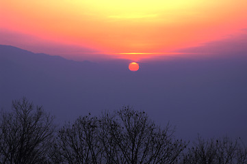Image showing Sunset at mountains