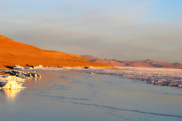 Image showing Lakeside view at sunrise