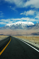 Image showing Highway towards snow mountains