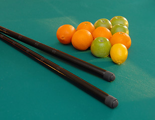 Image showing Fruits on billiards table