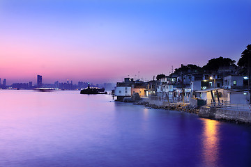 Image showing night view from Lei Yue Mun fishing village in hongkong