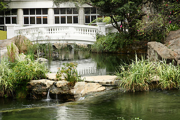 Image showing house near the water surrounded by trees 