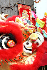 Image showing Close up of a red chinese lion head 